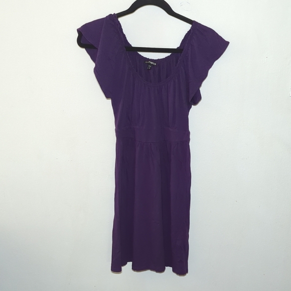 Express Eggplant Purple Flutter Sleeve Dress Women's Size XS - Picture 1 of 4